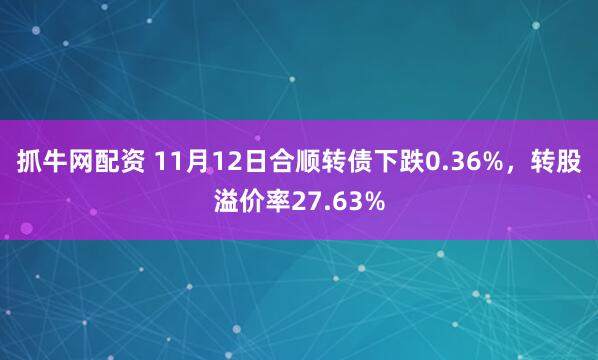 抓牛网配资 11月12日合顺转债下跌0.36%，转股溢价率27.63%
